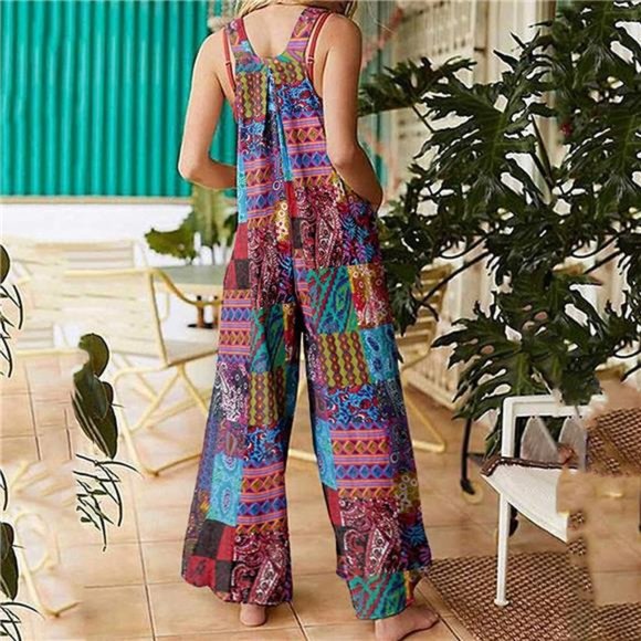 Women's Summer Casual Jumpsuit Boho Sleeveless Suspender Overall Romper Pants - Picture 3 of 7
